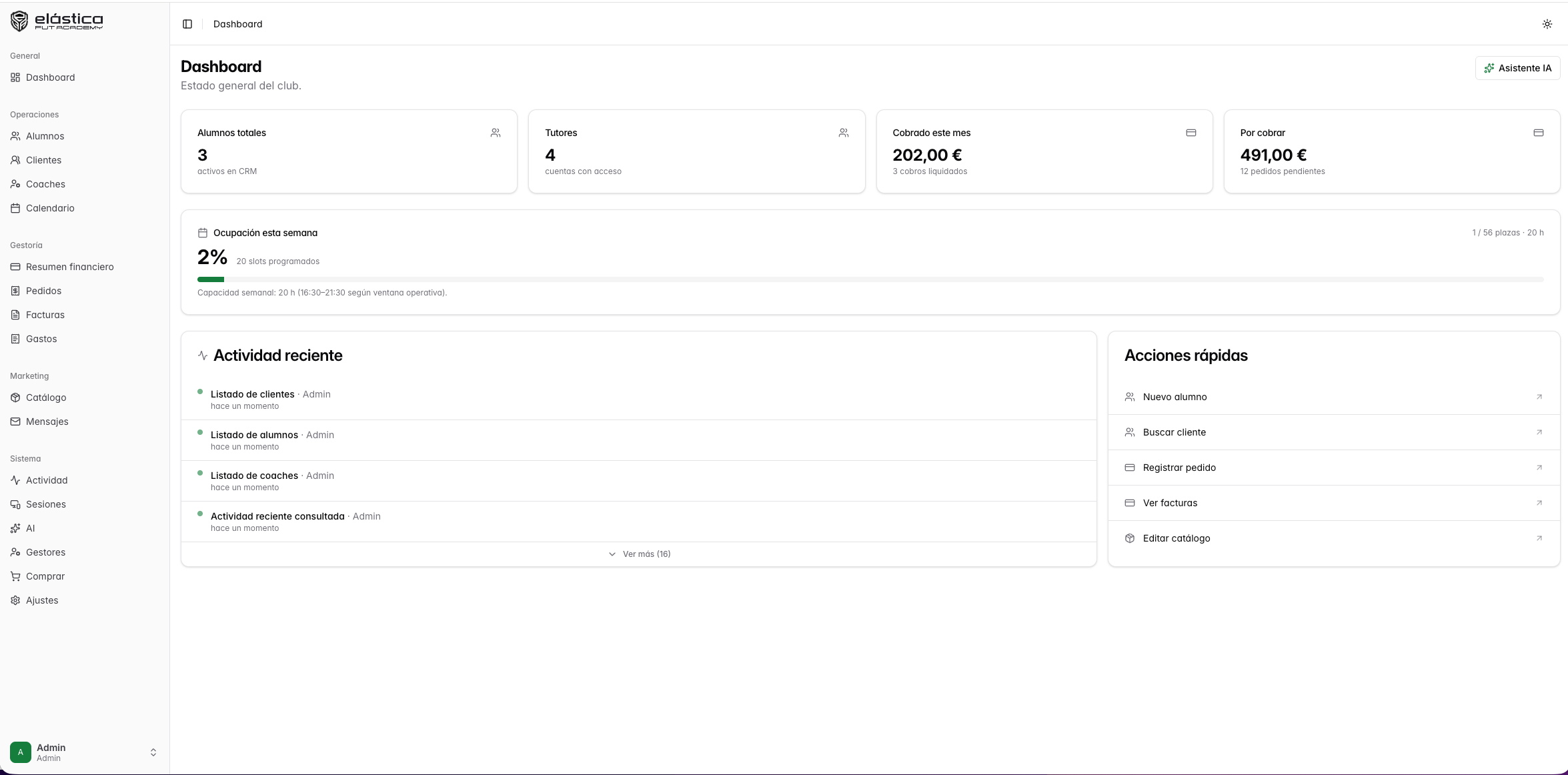 Admin dashboard
