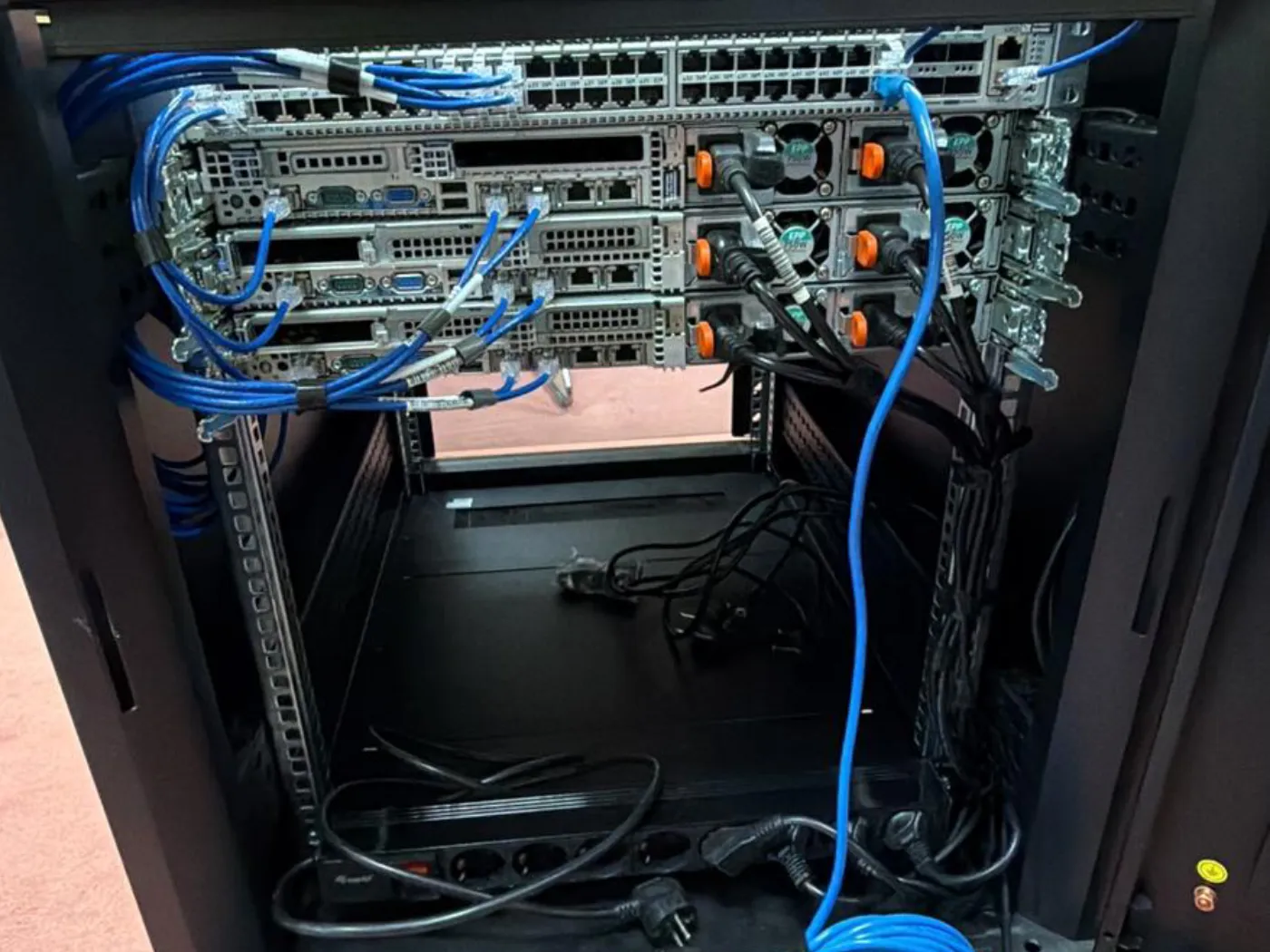 Mini-rack during assembly and cabling